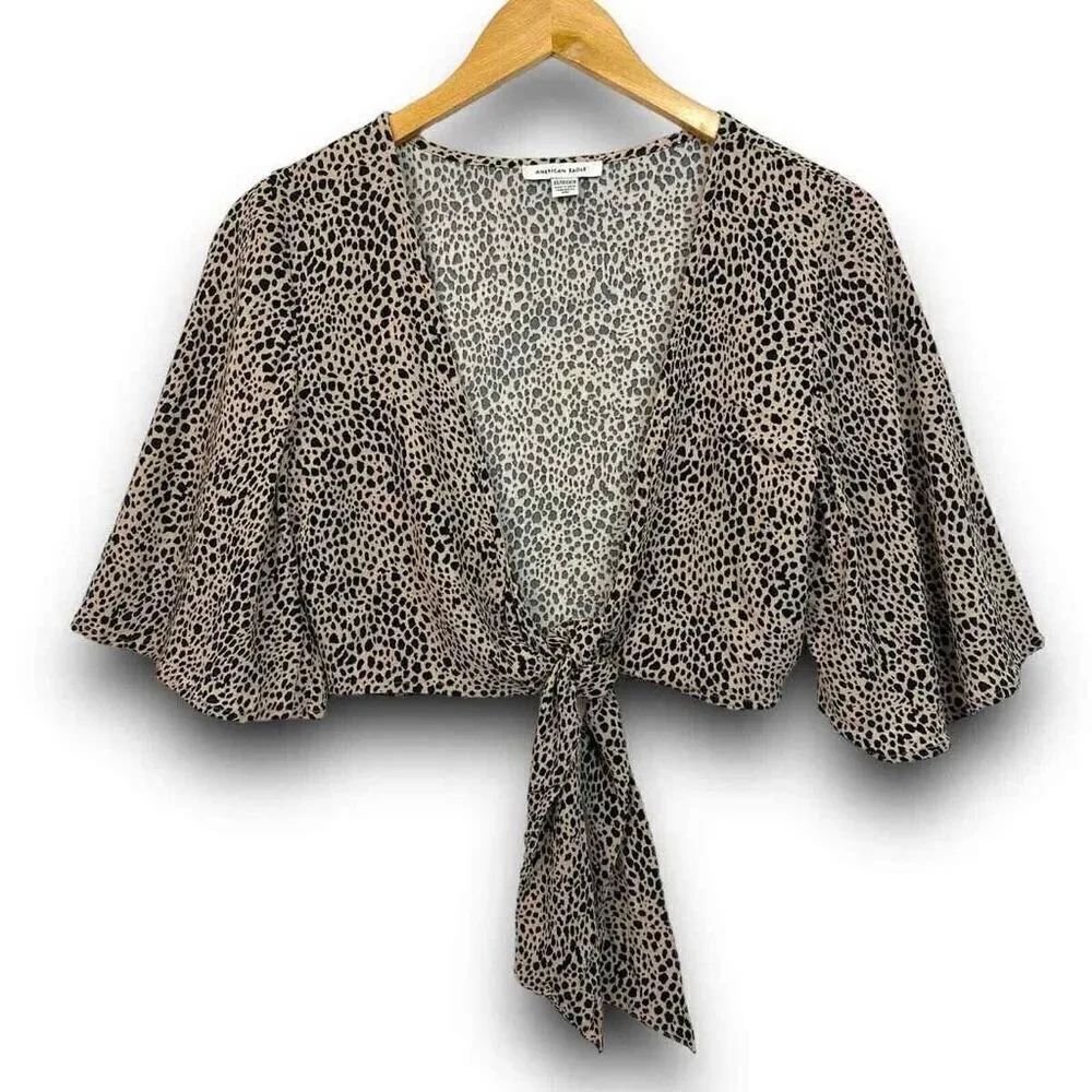 NWT Womens American Eagle Tie Front Animal Print Leopard Shrug Top - Sz S